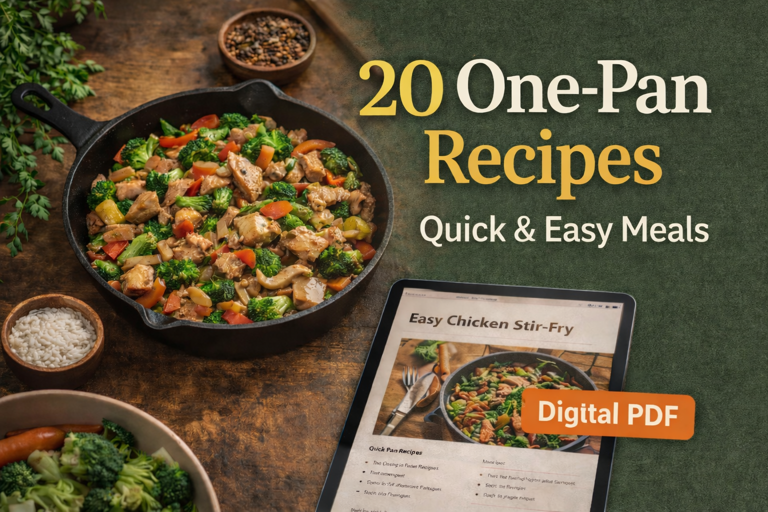 Save time and effort with 20 delicious one-pan recipes designed for busy people. No more piles of dishes—just healthy, chef-quality meals in minutes. Instant digital download."